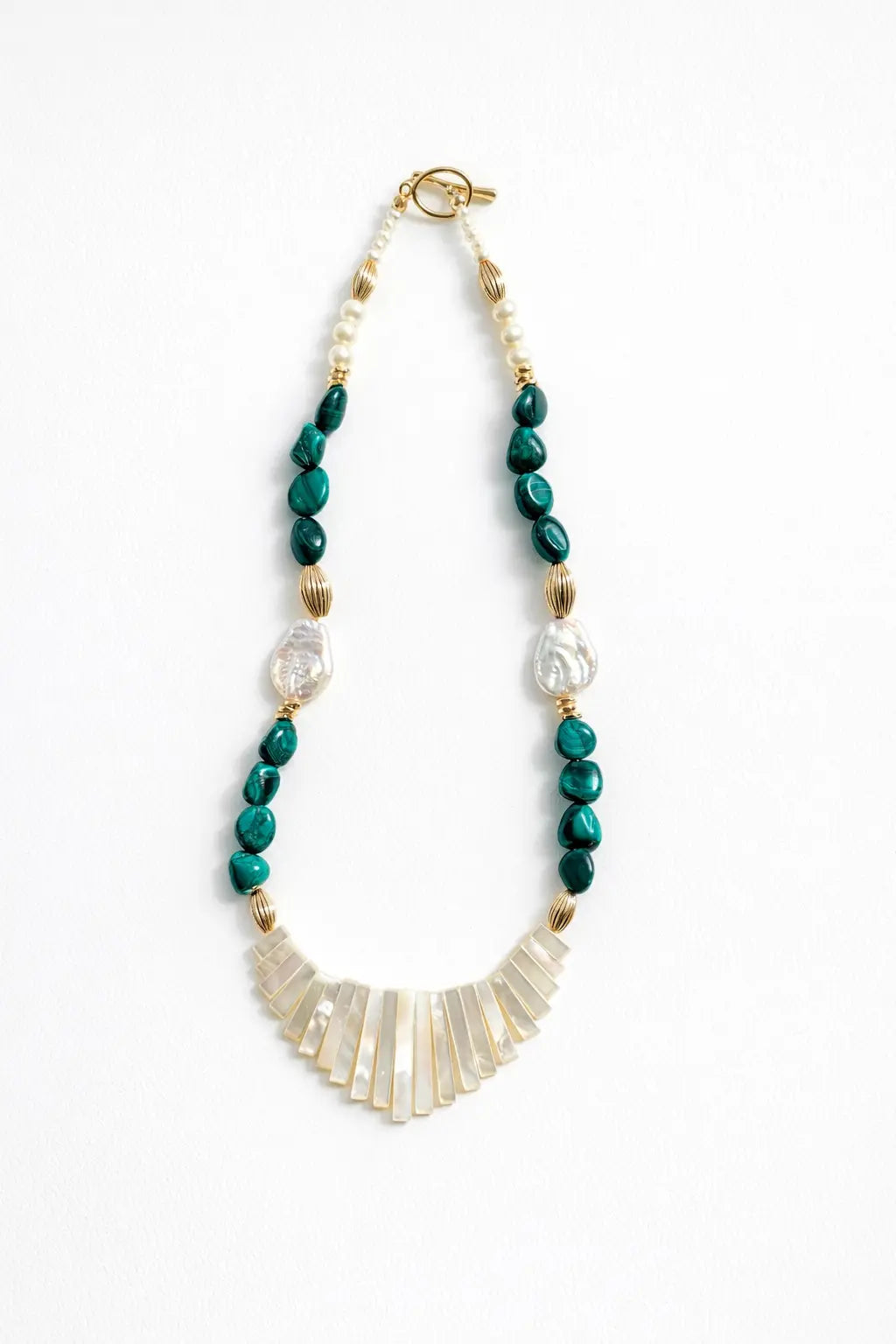 Malachite Necklace, Mother of Pearl Statement Necklace